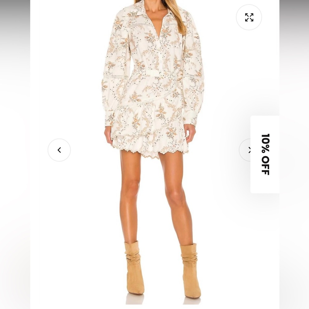 LoveShackFancy Cream Floral Long Sleeve Dress